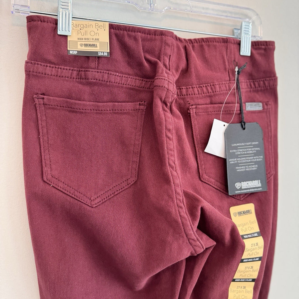 Rock & Roll Denim Bargain Bell Jeans 27x36 Plum High Rise Flare Pull On Stretch