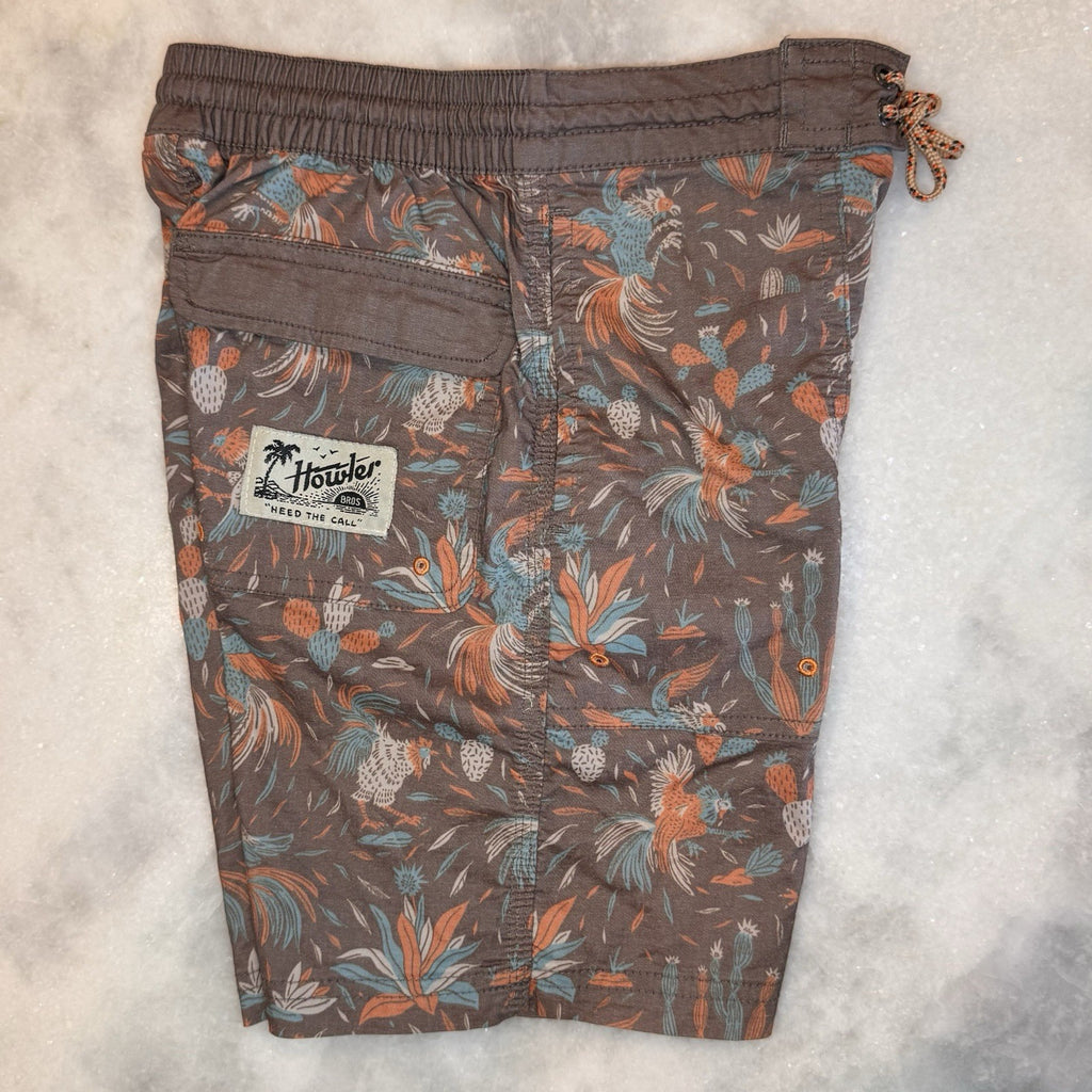 Howler Brothers Boys Large Horizon Hybrid Shorts Brown Rooster Cactus Print L