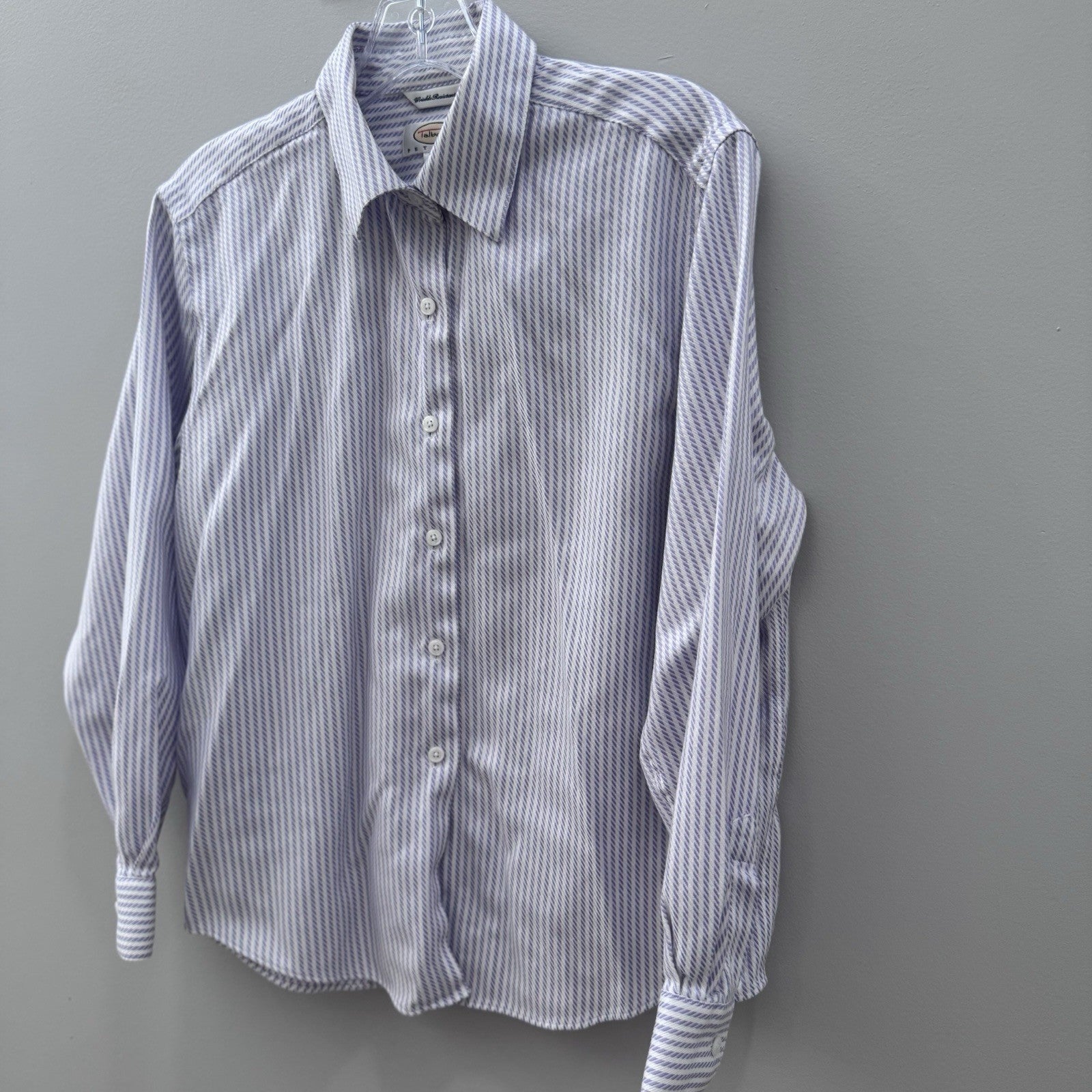 Talbots Petites Wrinkle Resistant Purple Stripe Button Down Shirt 12P Cotton