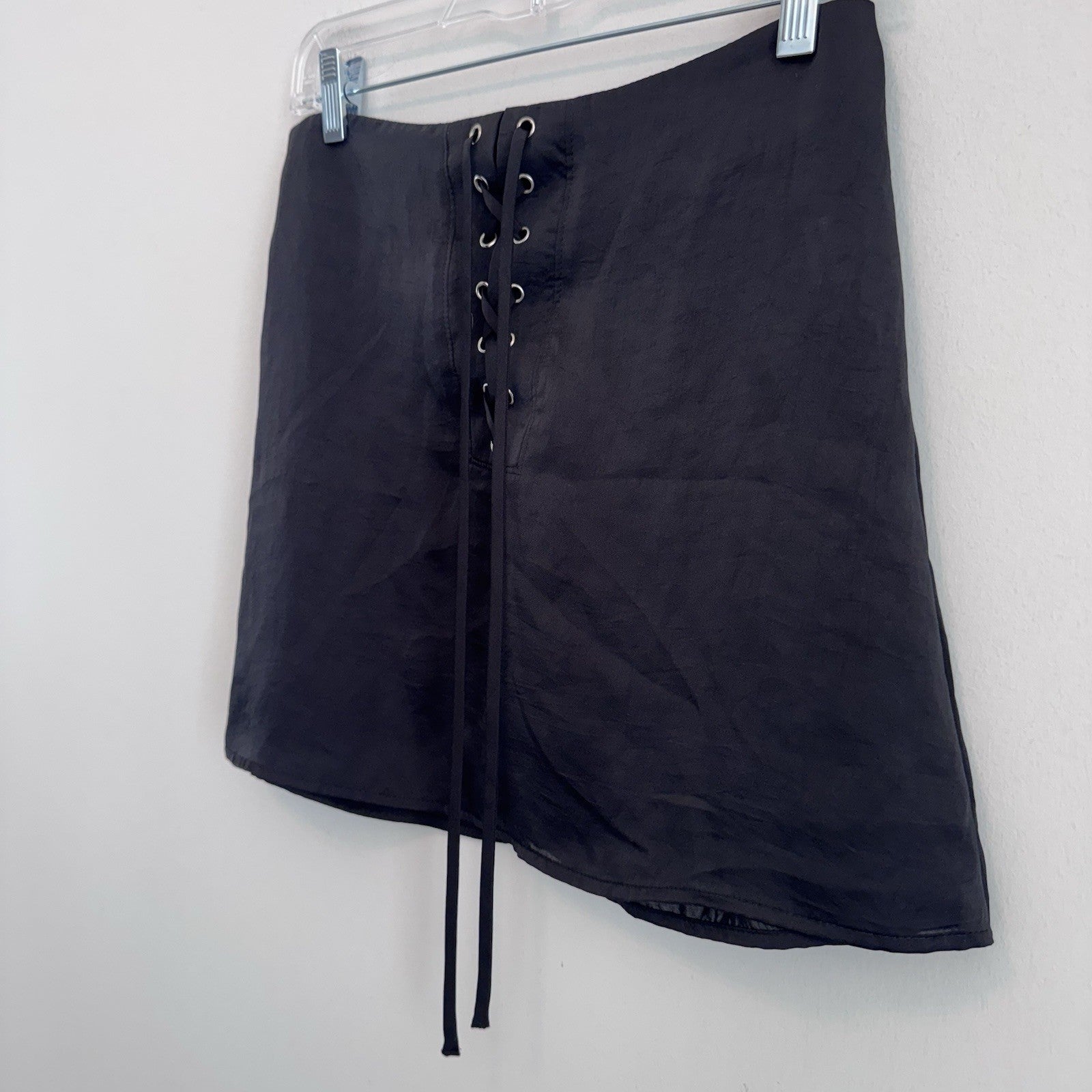 Forever 21 Black Lace Up Mini Skirt M Y2K Sheer Goth Coquette