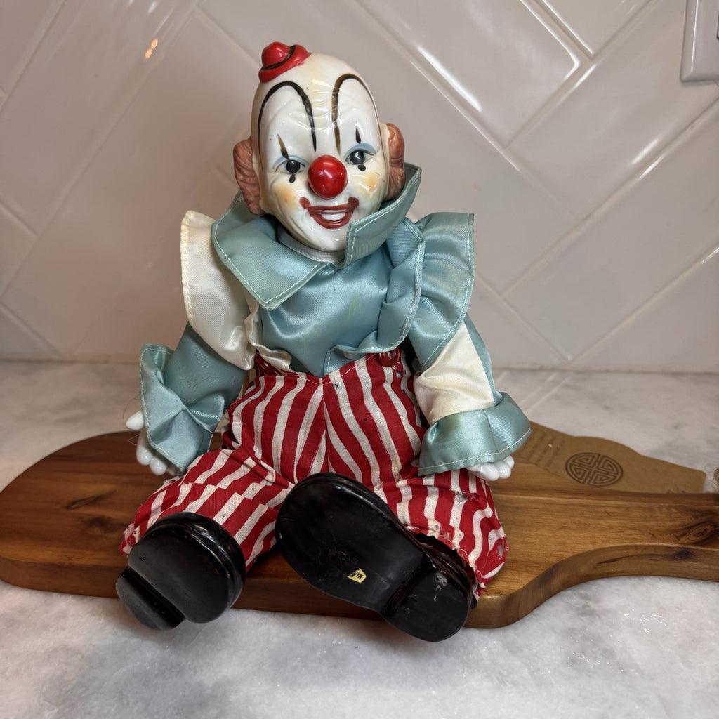 Vintage Porcelain "Shelf Sitter"  Weighted Clown Dolls - Set of 2 - Hand Painted