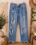 Free People We The Free Distressed Straight Leg Raw Hem Ankle Jeans 25