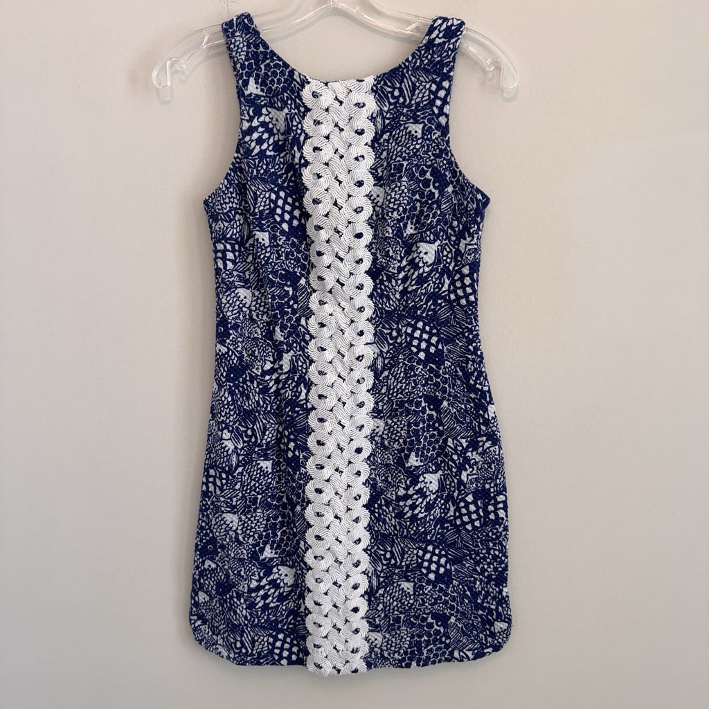 Lilly Pulitzer Target Satin Shift Dress 2 Nosie Posey Navy White Lace Pineapple