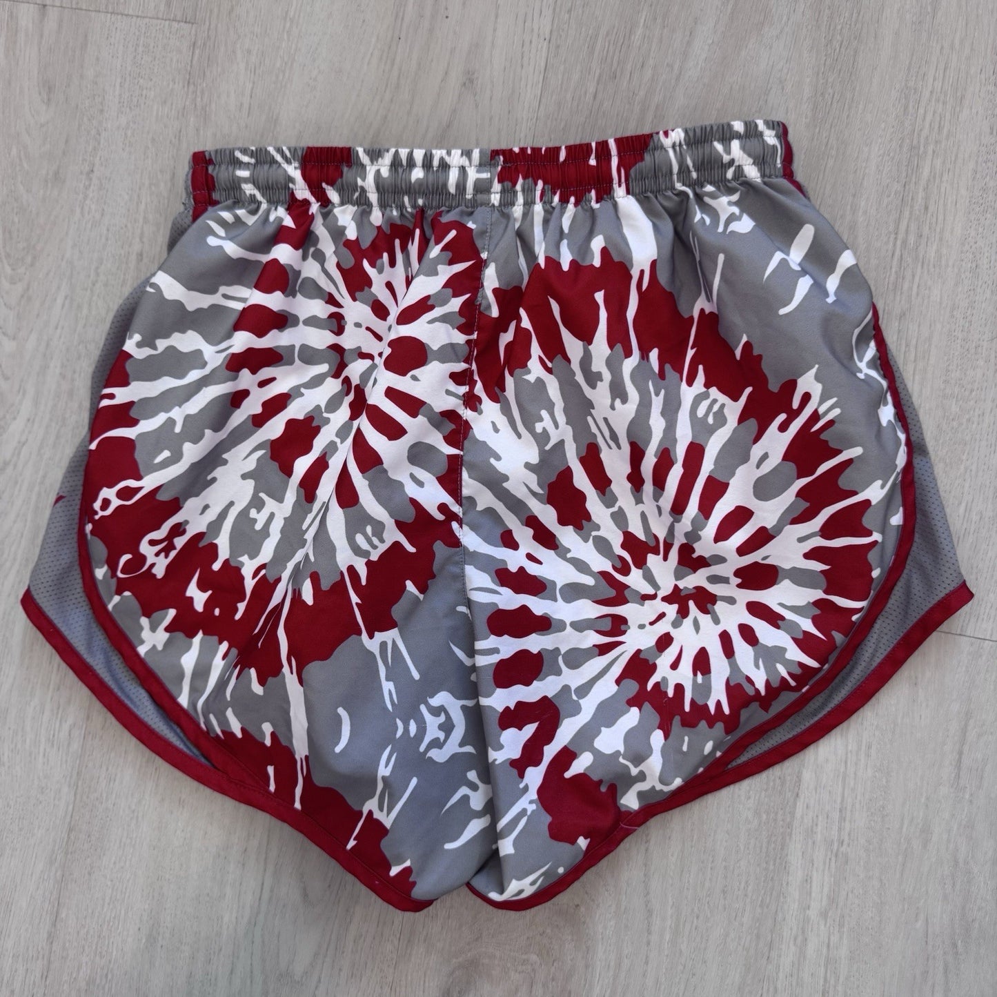 Varsity Spirit Cheer Shorts Women’s Small Red Gray White Tie Dye Print Lined
