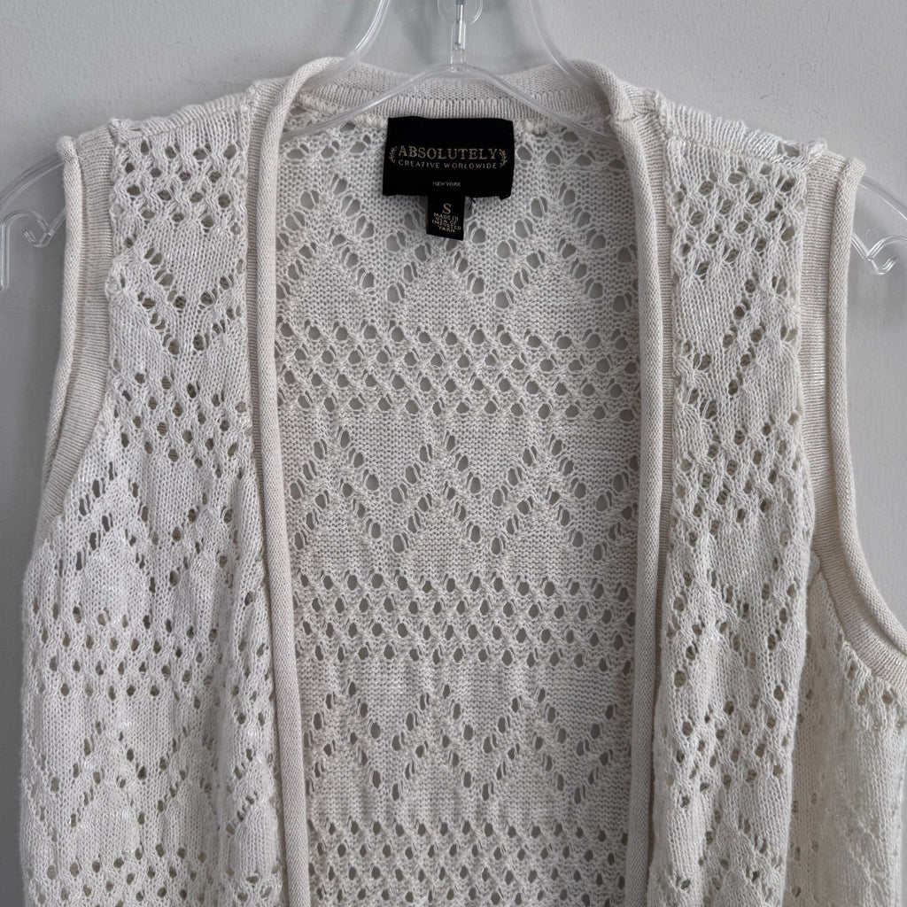 Absolutely Creative Ivory Fringe Knit Vest S Boho Duster