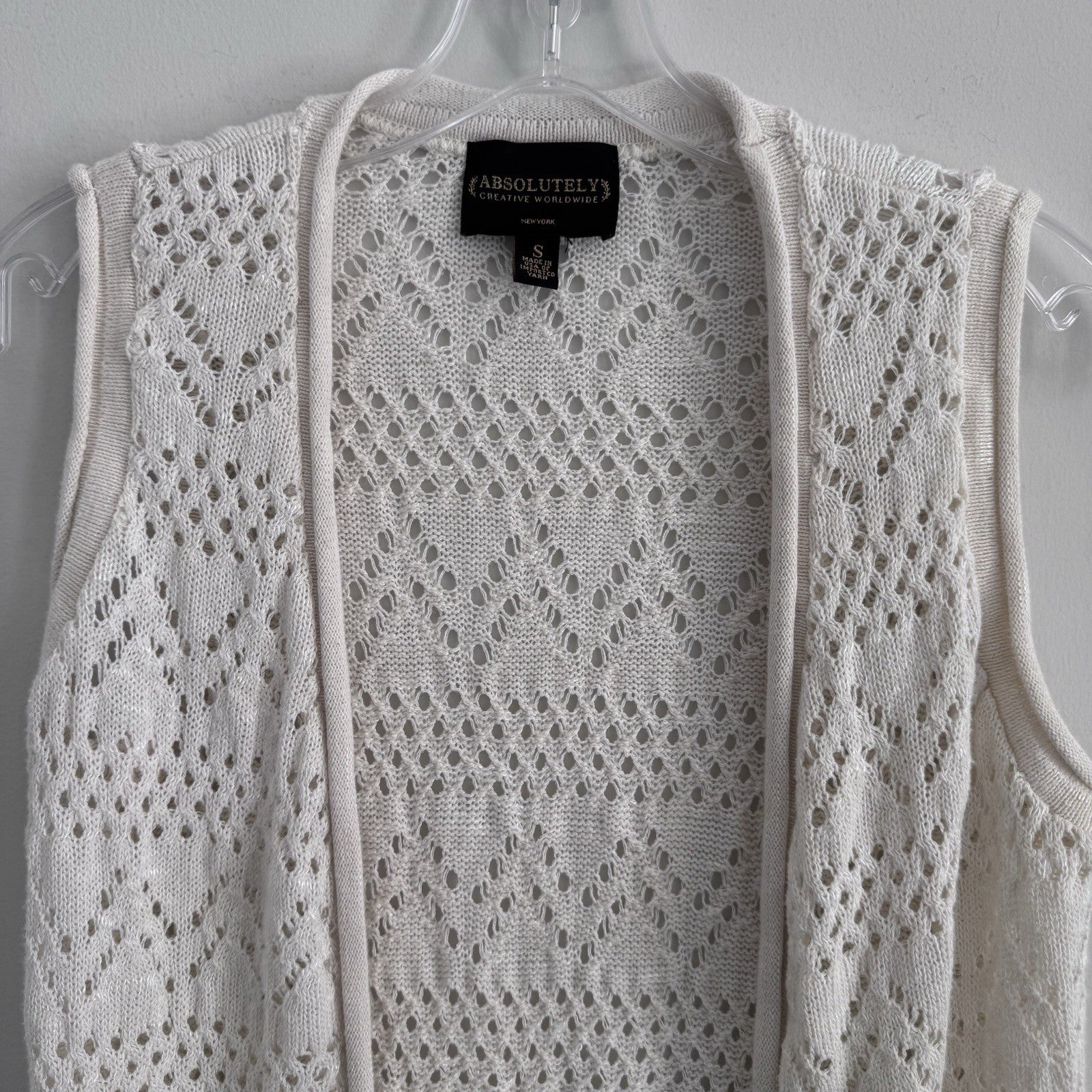 Absolutely Creative Ivory Fringe Knit Vest S Boho Duster
