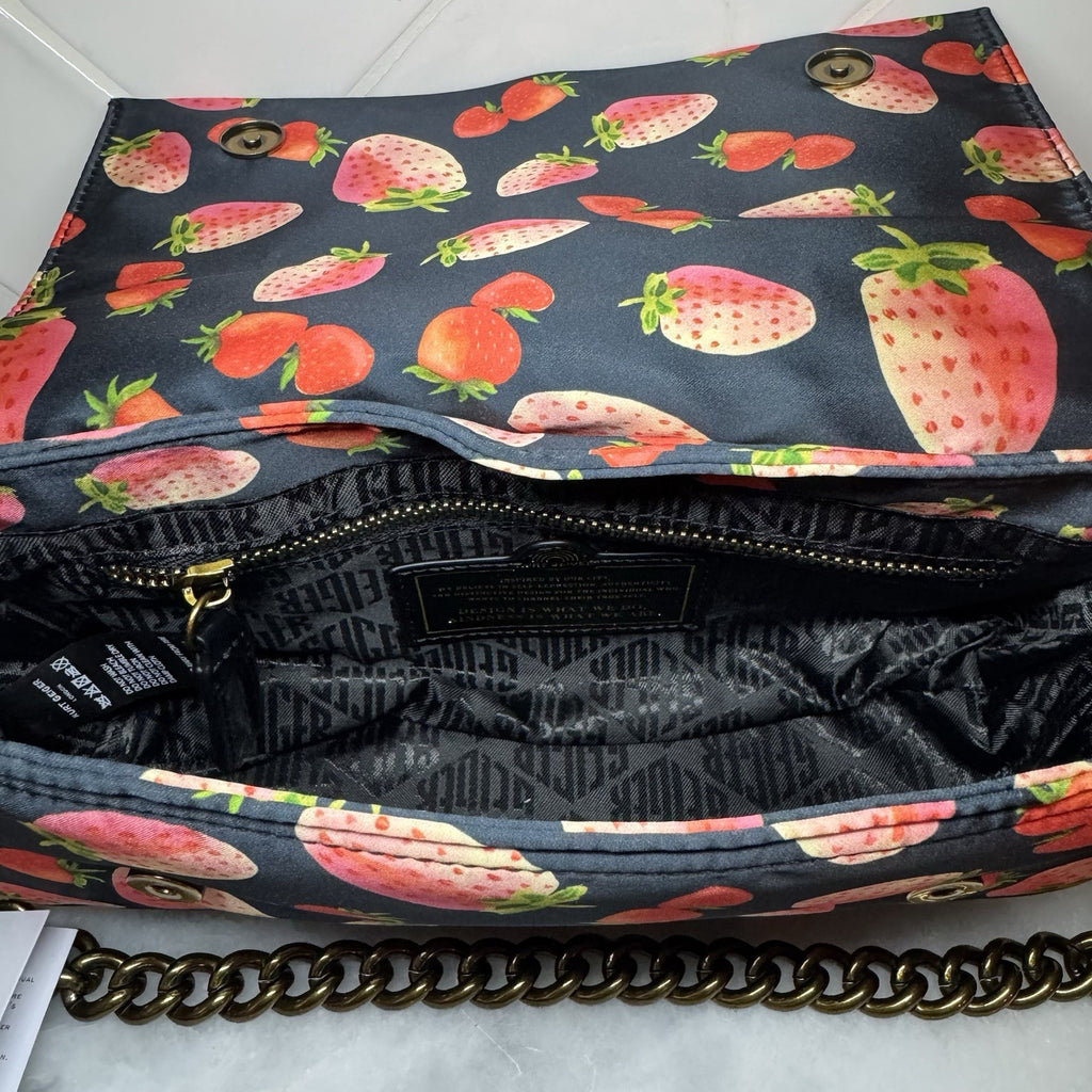 Kurt Geiger London Strawberry Print Crossbody Bag Chain Strap Navy Pink NWT