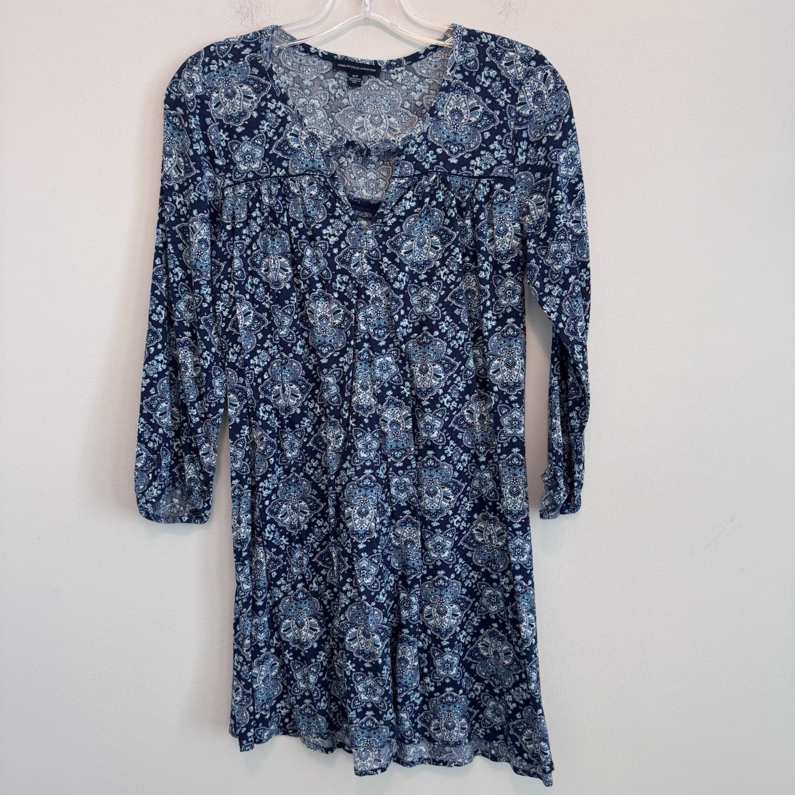     AE Outfitters Blue Paisley Mini Dress Small Boho Festival Cottagecore