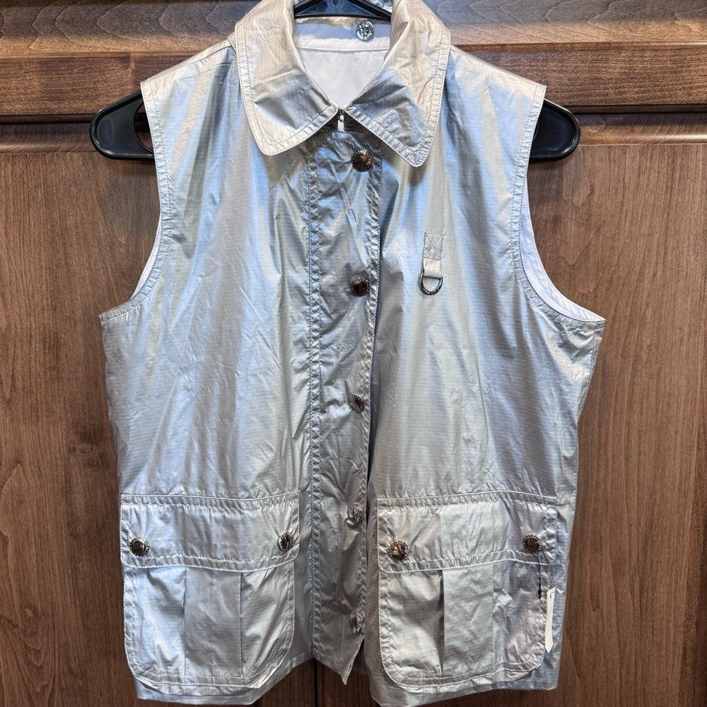 Ralph Lauren Womens PM White Silver Metallic Reversible Vest Snaps $189 NWOT