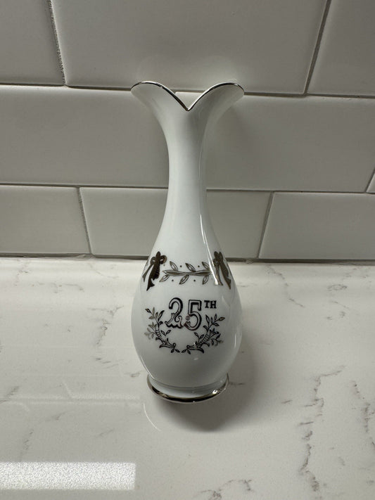 Vintage Lefton 25th Happy Wedding Anniversary Porcelain Vase