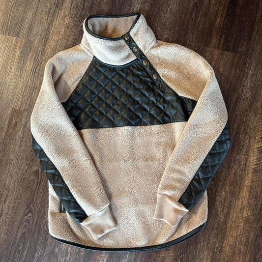 AF Abercrombie Fitch Pullover Snap Fleece Soft Beige Tan Womens Size Small