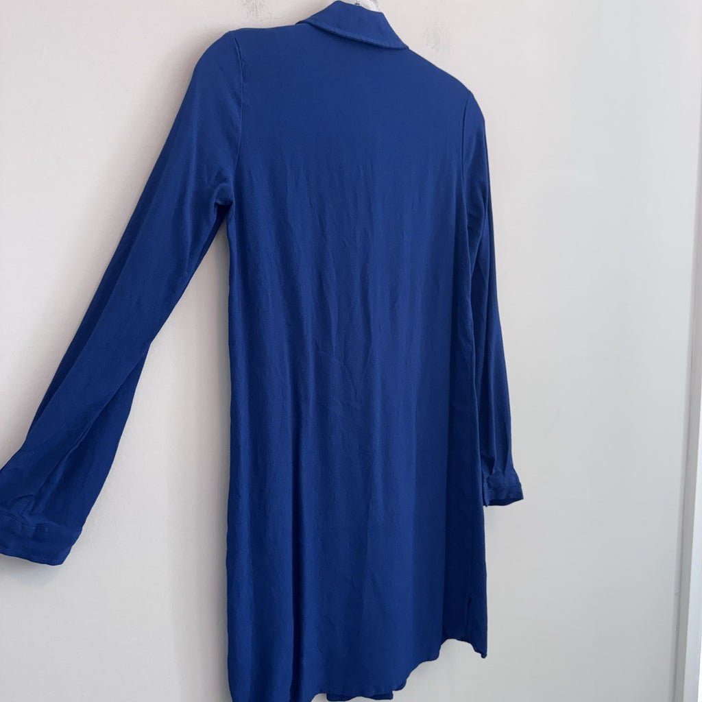 Max Studio Blue Tie Neck Tunic Dress Women’s Small Long Sleeve Rayon Boho