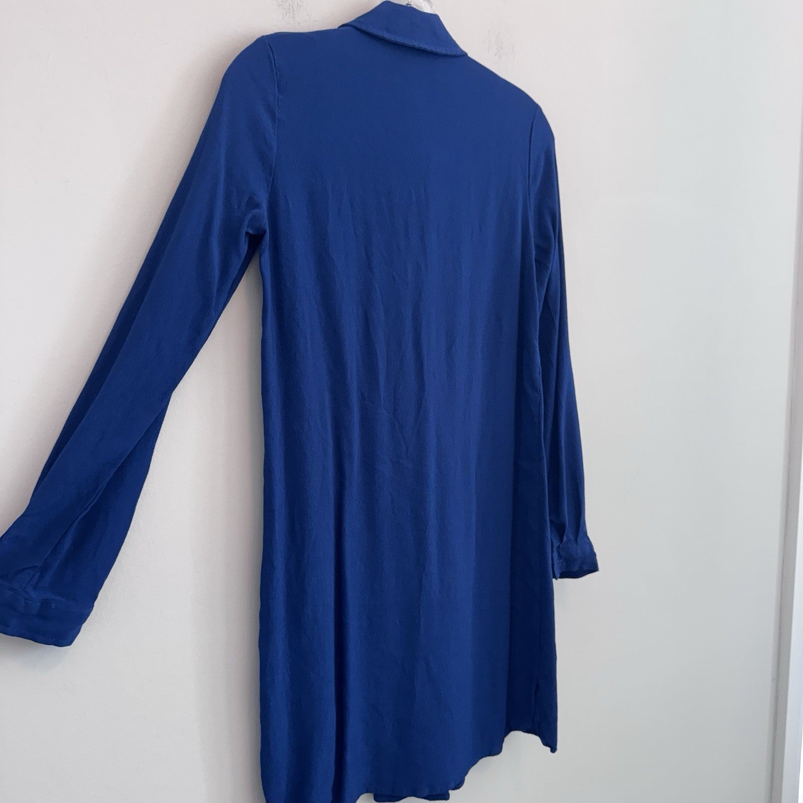 Max Studio Blue Tie Neck Tunic Dress Women’s Small Long Sleeve Rayon Boho