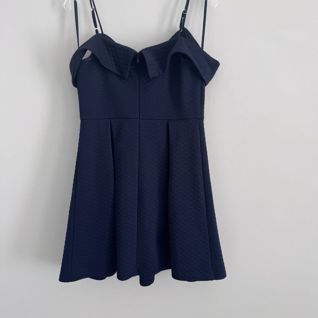 She + Sky Navy Off Shoulder Dress Large Fit Flare Textured