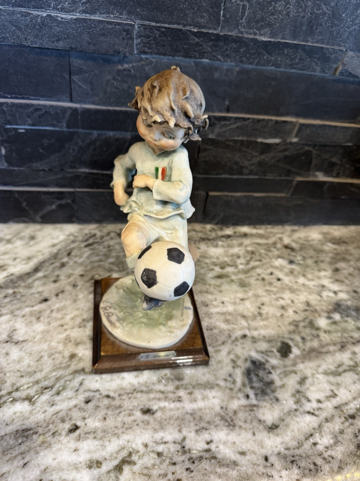Guiseppe Armani 1982 Italian Boy Kicking Soccer Ball Made In Italy