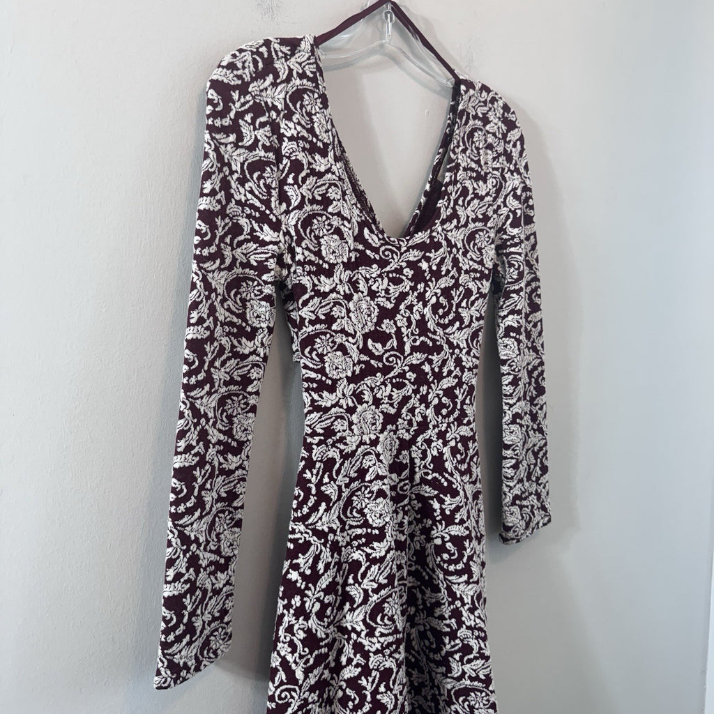 Altar’d State Burgundy Floral Cutout Back Dress Long Sleeve Small
