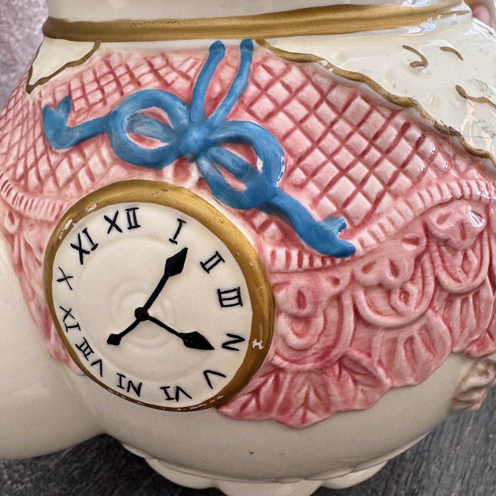 Seymour Mann Romance Teapot Thinking of You Clock Pink Lace Heart Rose Vtg