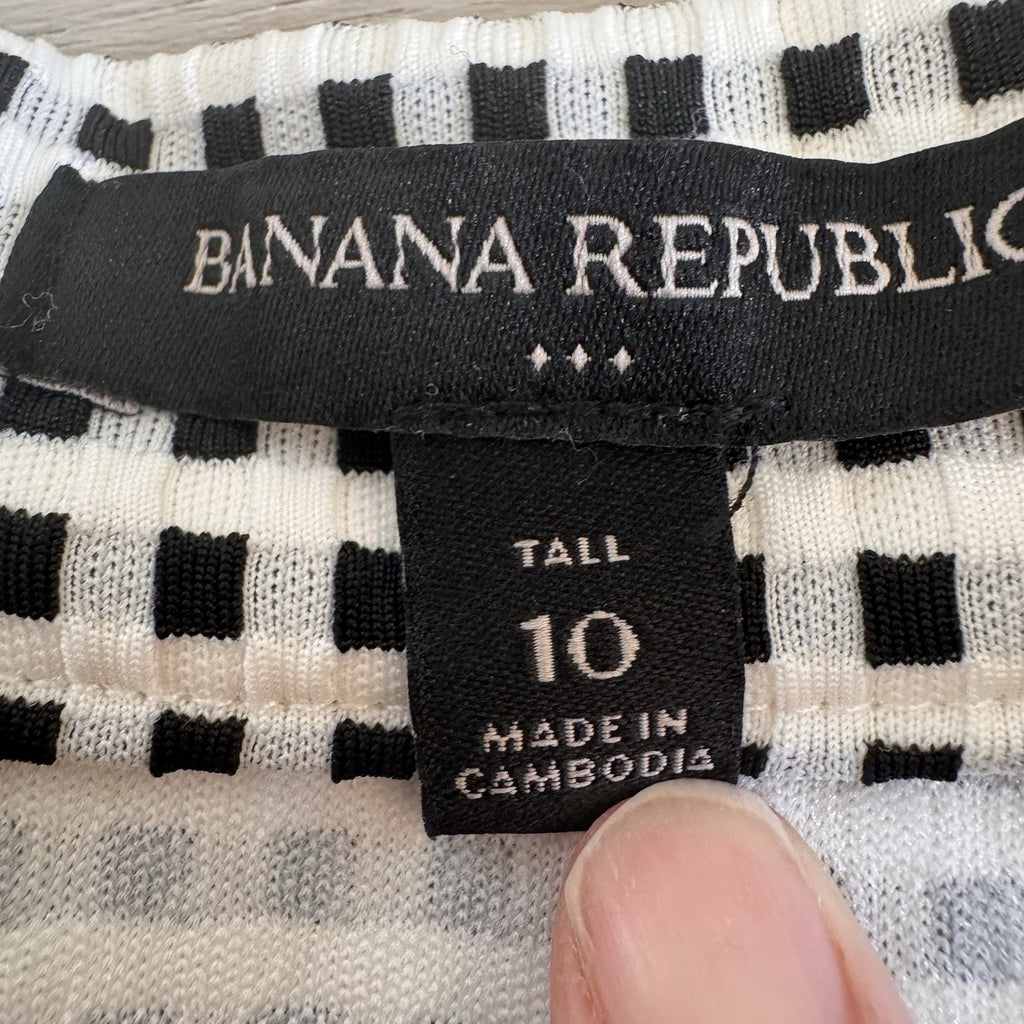 Banana Republic Gingham Flounce Skirt 10 Tall Black White