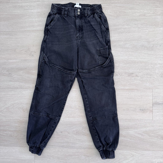 Forever 21 Premium Jogger Jeans Women Small Black Cargo Elastic Waist Denim