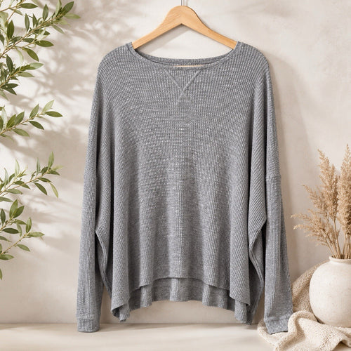 American Eagle Soft & Sexy Waffle Knit Top Gray Oversized Long Sleeve Women XL