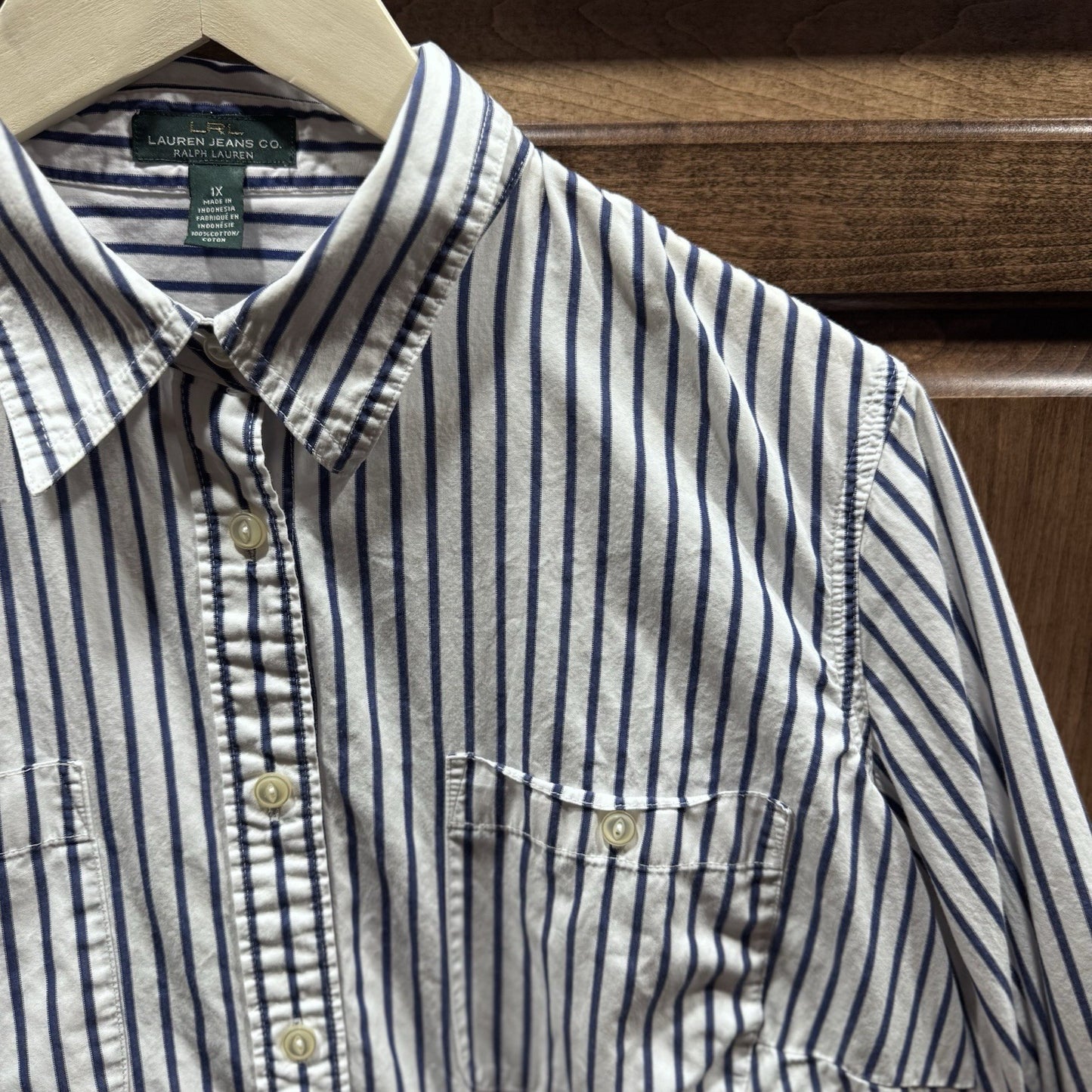 Lauren Jeans Co Ralph Lauren Blue White Striped Button Down Shirt 1X