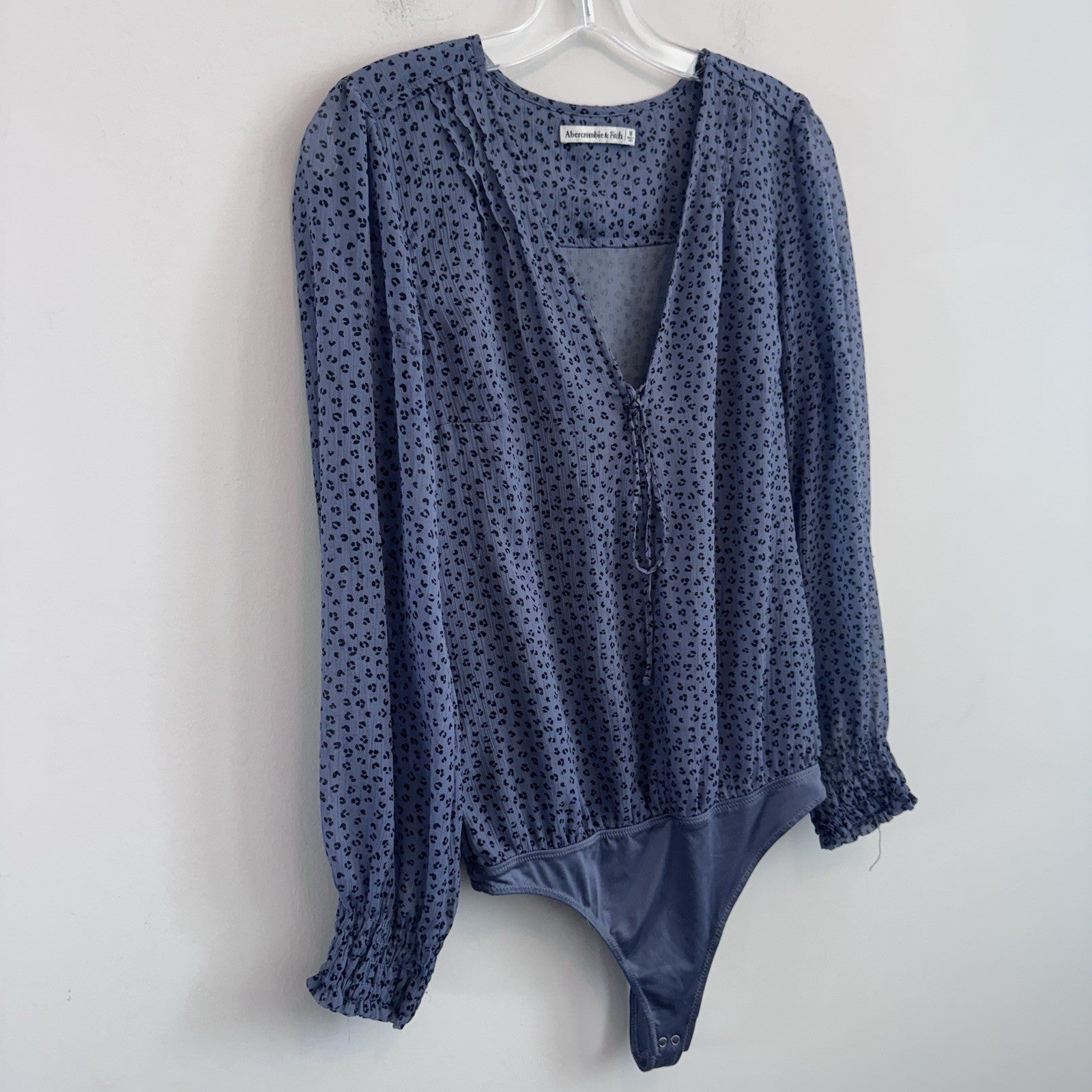 Abercrombie & Fitch Bodysuit Top M Blue Leopard Print Long Sleeve