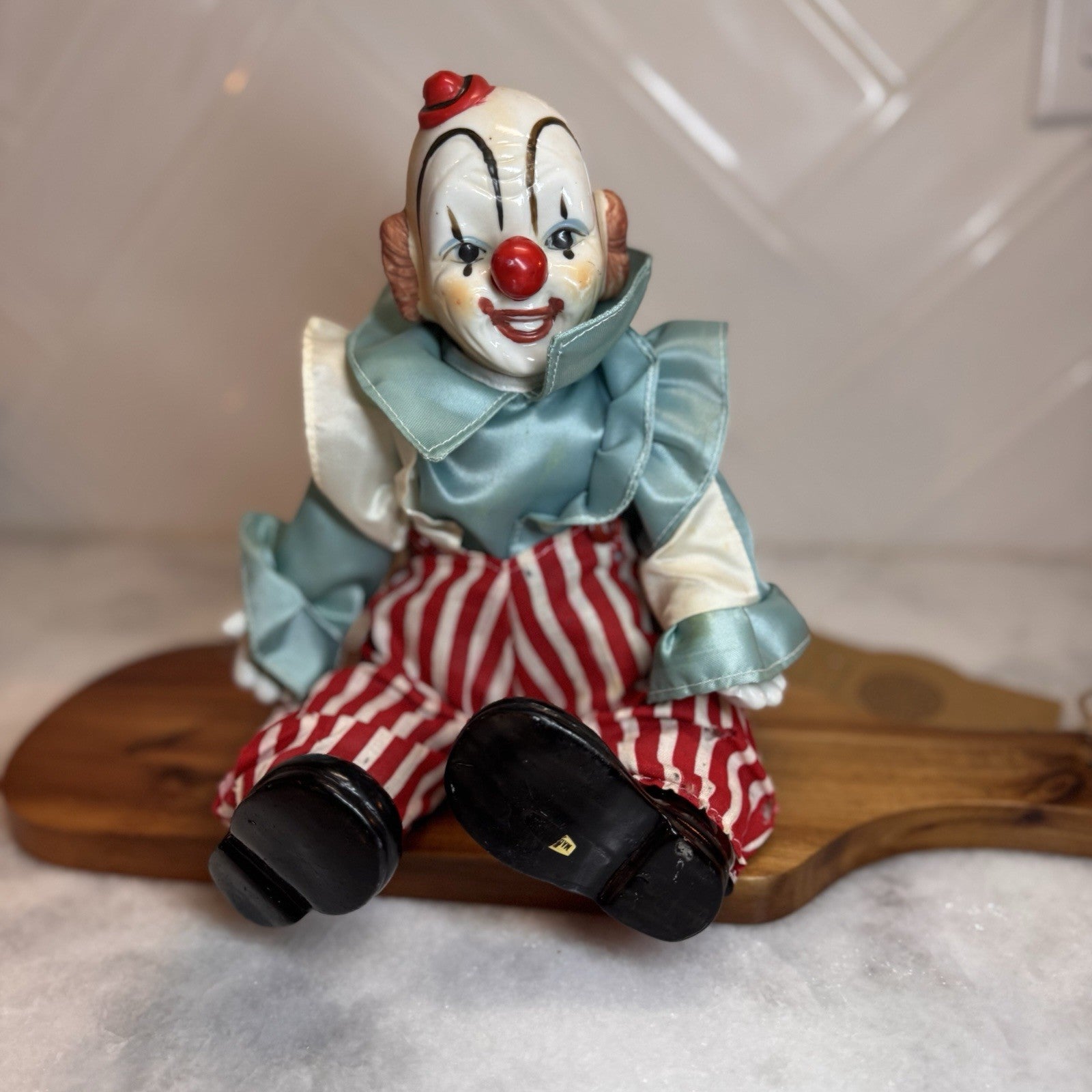 Vintage Porcelain "Shelf Sitter"  Weighted Clown Dolls - Set of 2 - Hand Painted