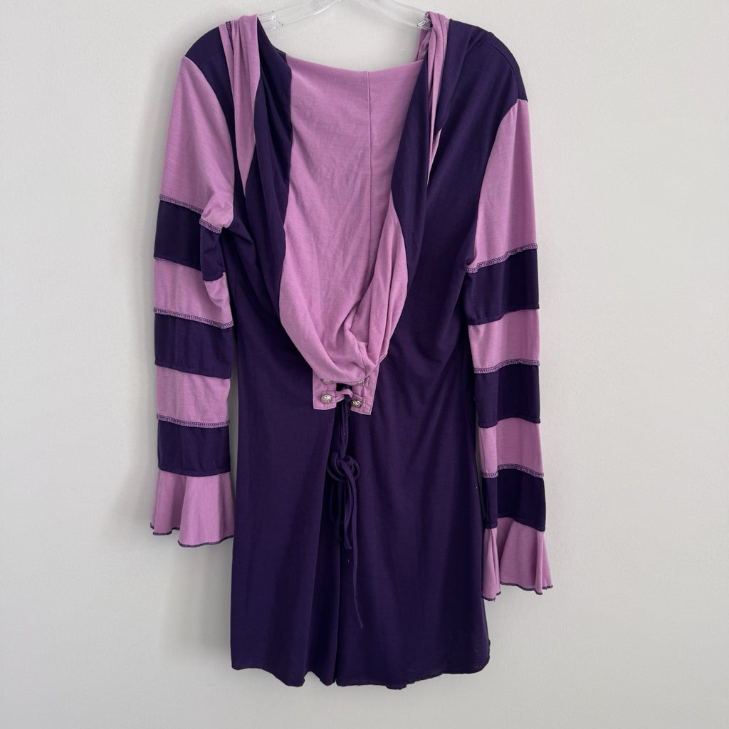DRESSFO Purple Hooded Tunic Top XL Lace Up Back Steampunk Whimsigoth Renaissance