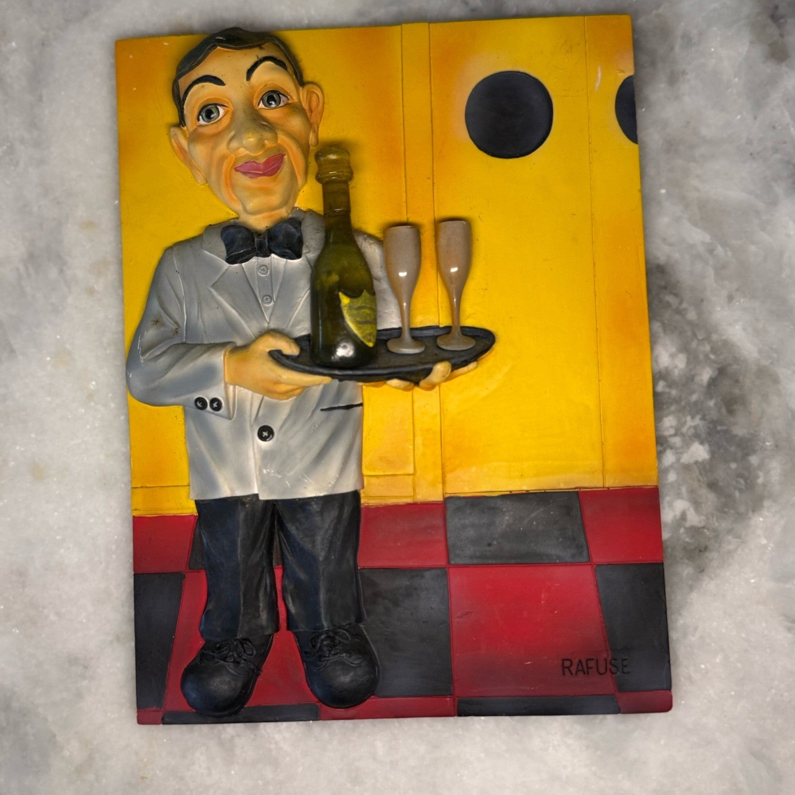 Vintage Peter Rafuse 3D Wall Plaque Set Whimsical Waitress Lucy & Waiter Resin