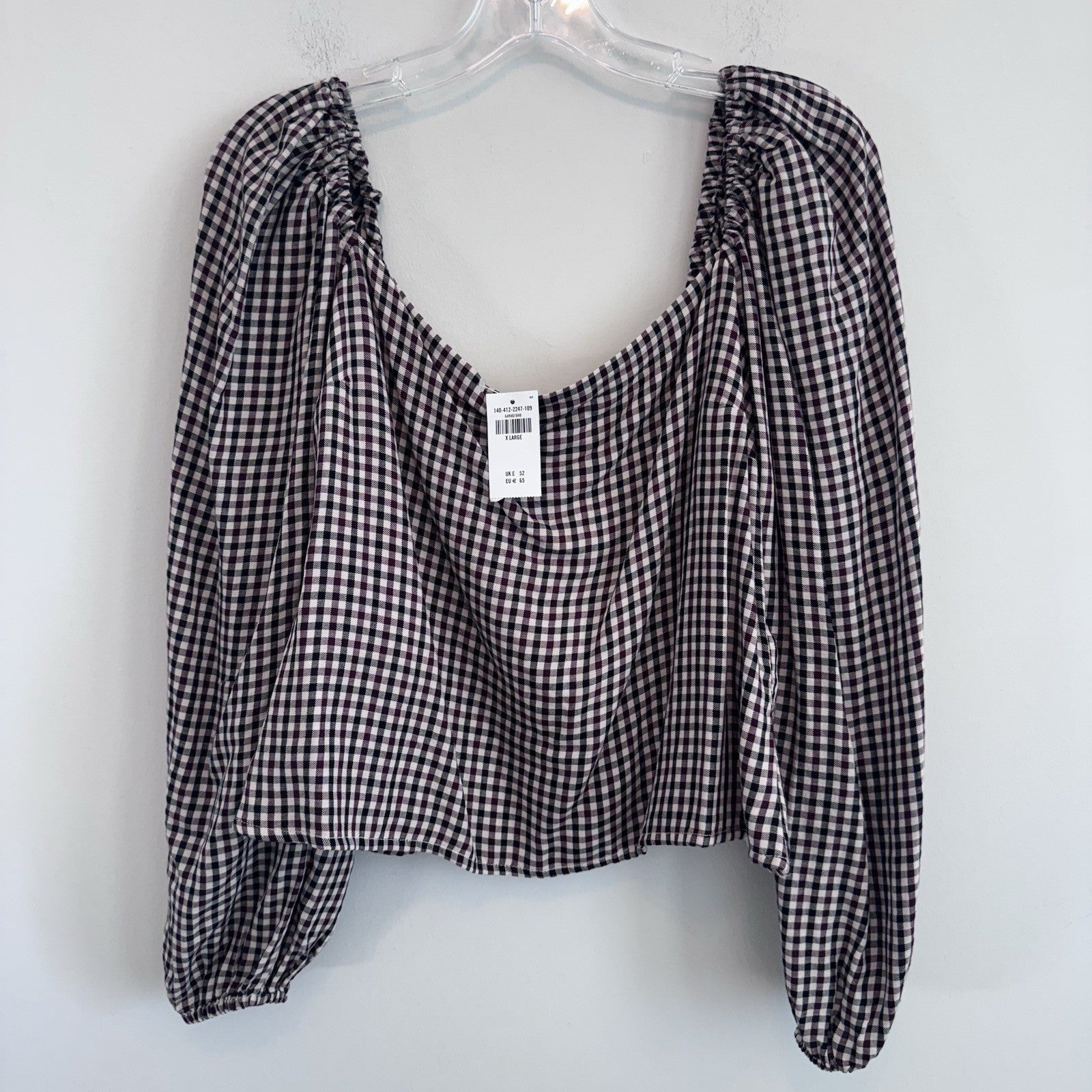 NWT Abercrombie Gingham Puff Sleeve Smocked Top XL Cottagecore Coquette
