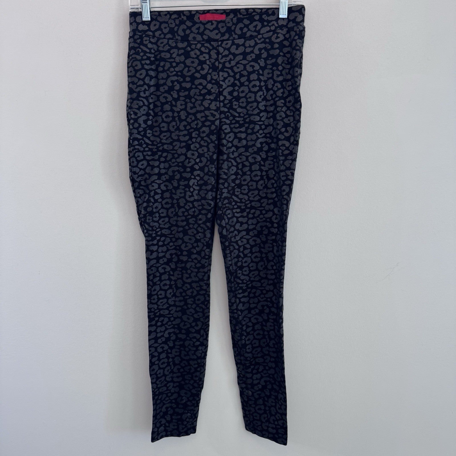 Jennifer Lopez Leopard Print Skinny Pants Black Grey High Waisted Stretch Medium