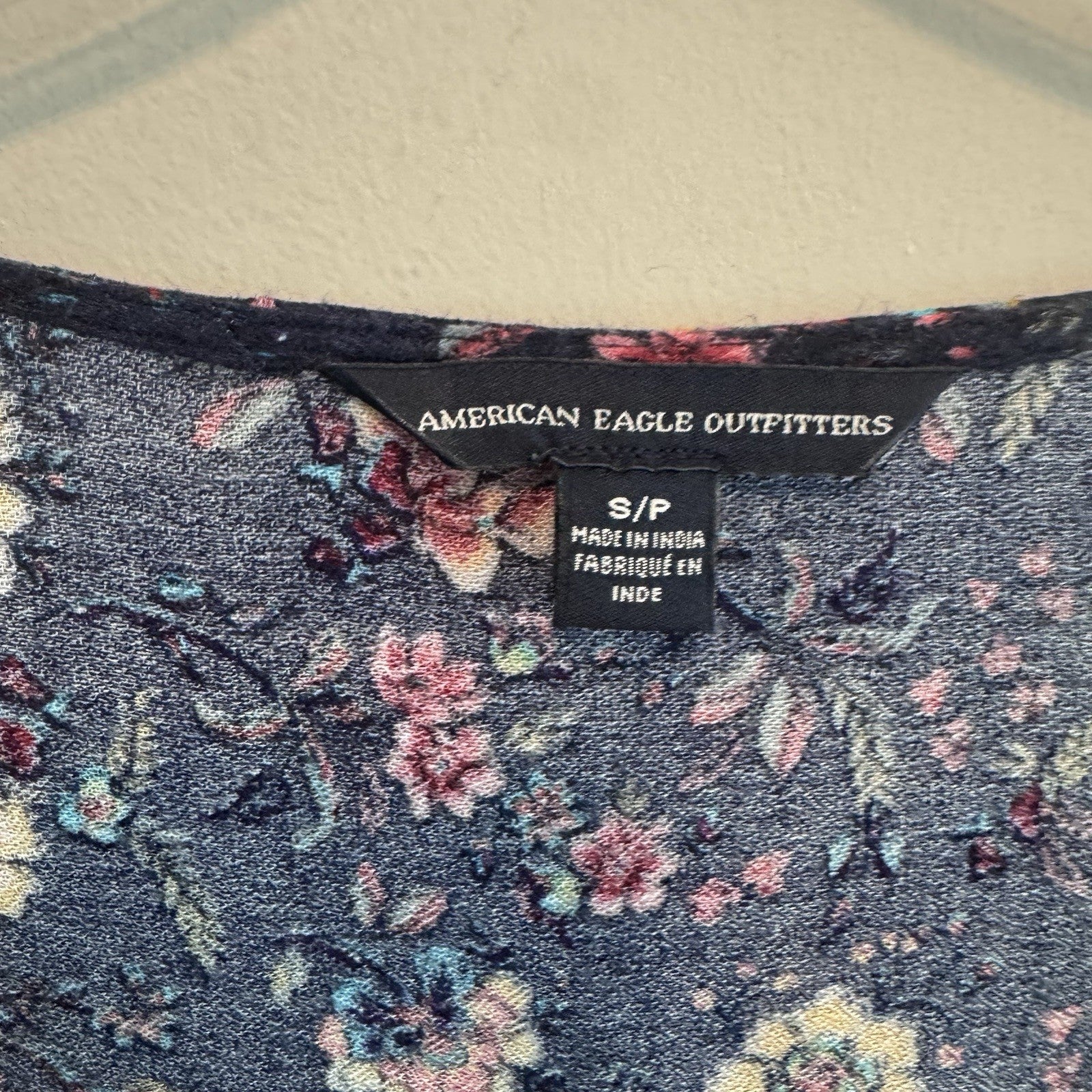 American Eagle Floral Wrap Romper Dress Small Blue Boho Long Sleeve