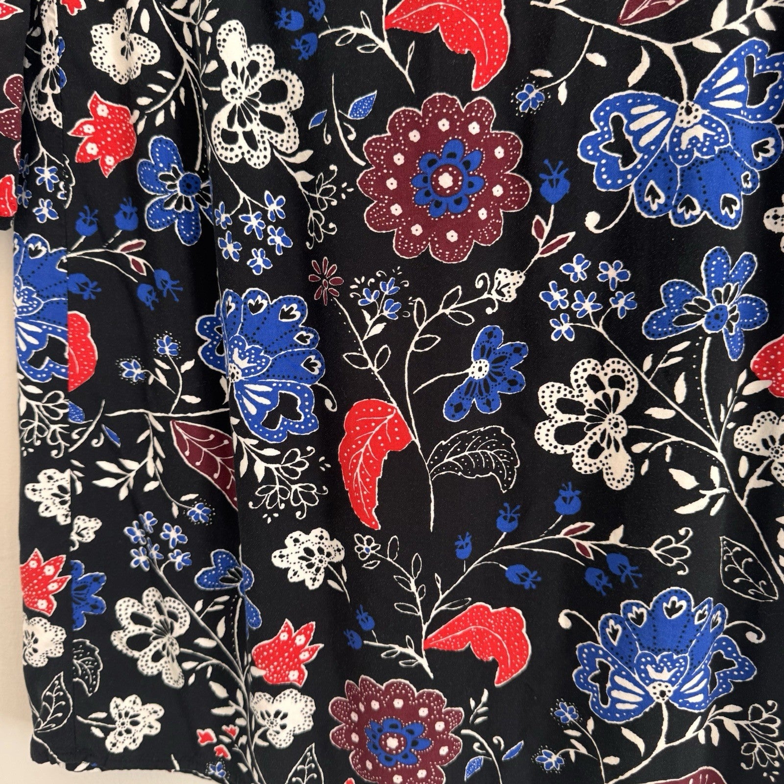 Old Navy Floral Dress Small Black Red Blue Boho 3/4 Sleeve Rayon Women’s