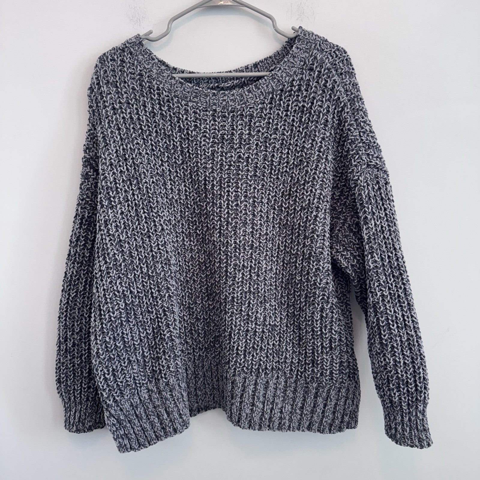 American Eagle Chunky Knit Sweater Women M Gray Marled Cozy Chenille