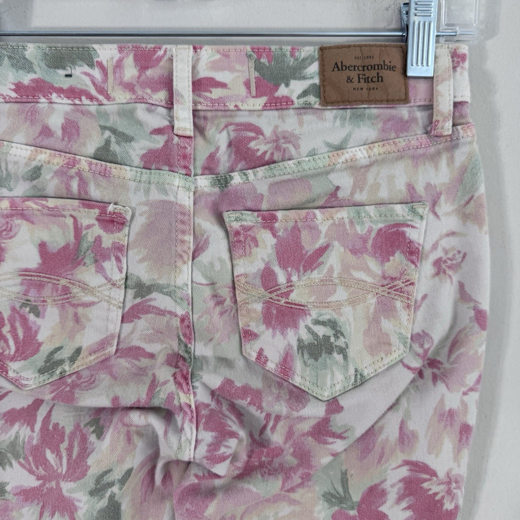 Abercrombie & Fitch Floral Skinny Jeans Womens Size 0 W25 Pink Stretch