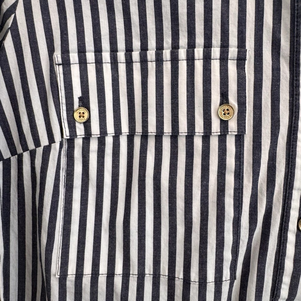 MICHAEL Michael Kors Women's Medium Navy White Striped Shirt Dress Pockets Gold