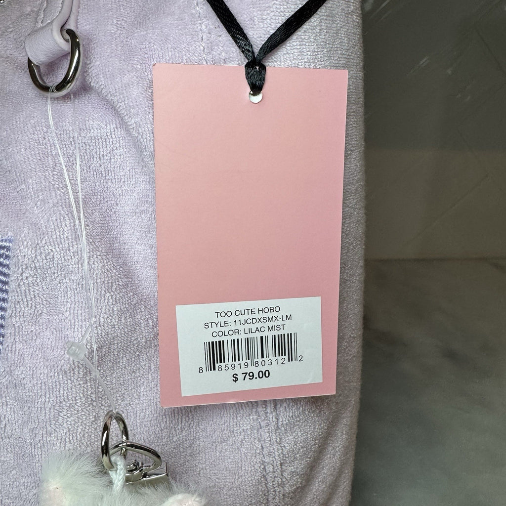 Juicy Couture Too Cute Hobo Bag Lilac Mist Velour Shoulder Bag Bear Charm NWT