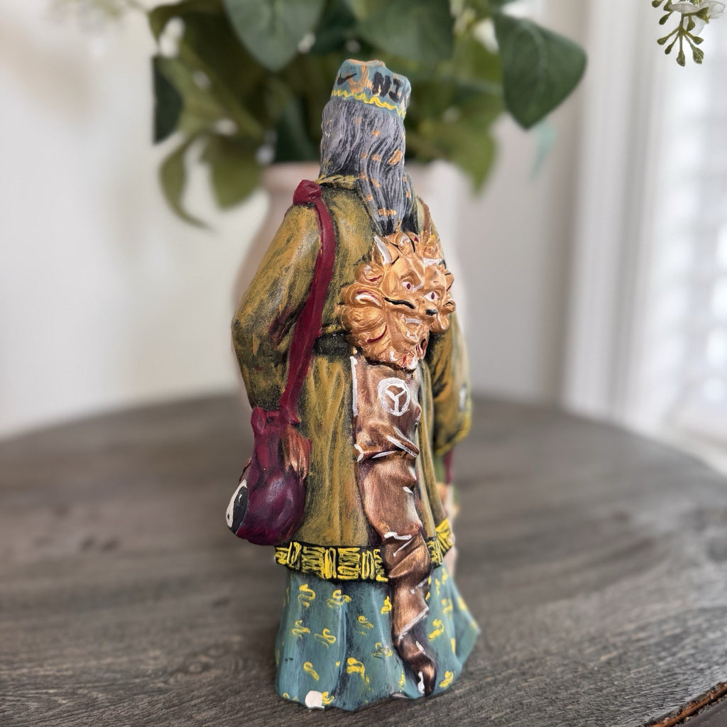 Vintage Oriental Wizard Figurine Wise Man Yin Yang Immortals Chinoiserie 9"