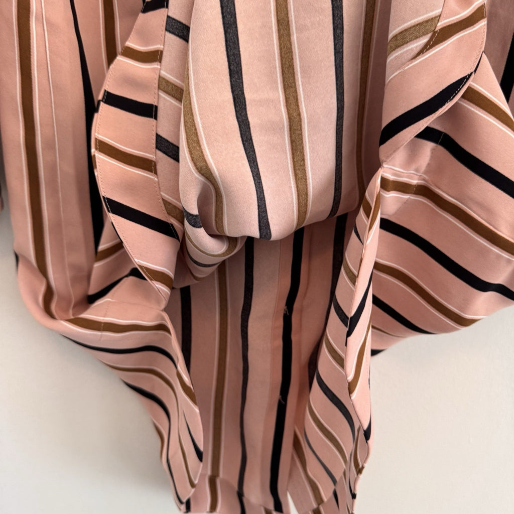 Ann Taylor Petite XXSP Shirtdress Pink Black Brown Striped Long Sleeve Button