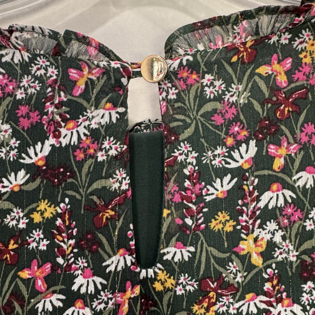 Draper James RSVP XL Dress Floral Smocked Metallic Tiered Long Sleeve Chiffon