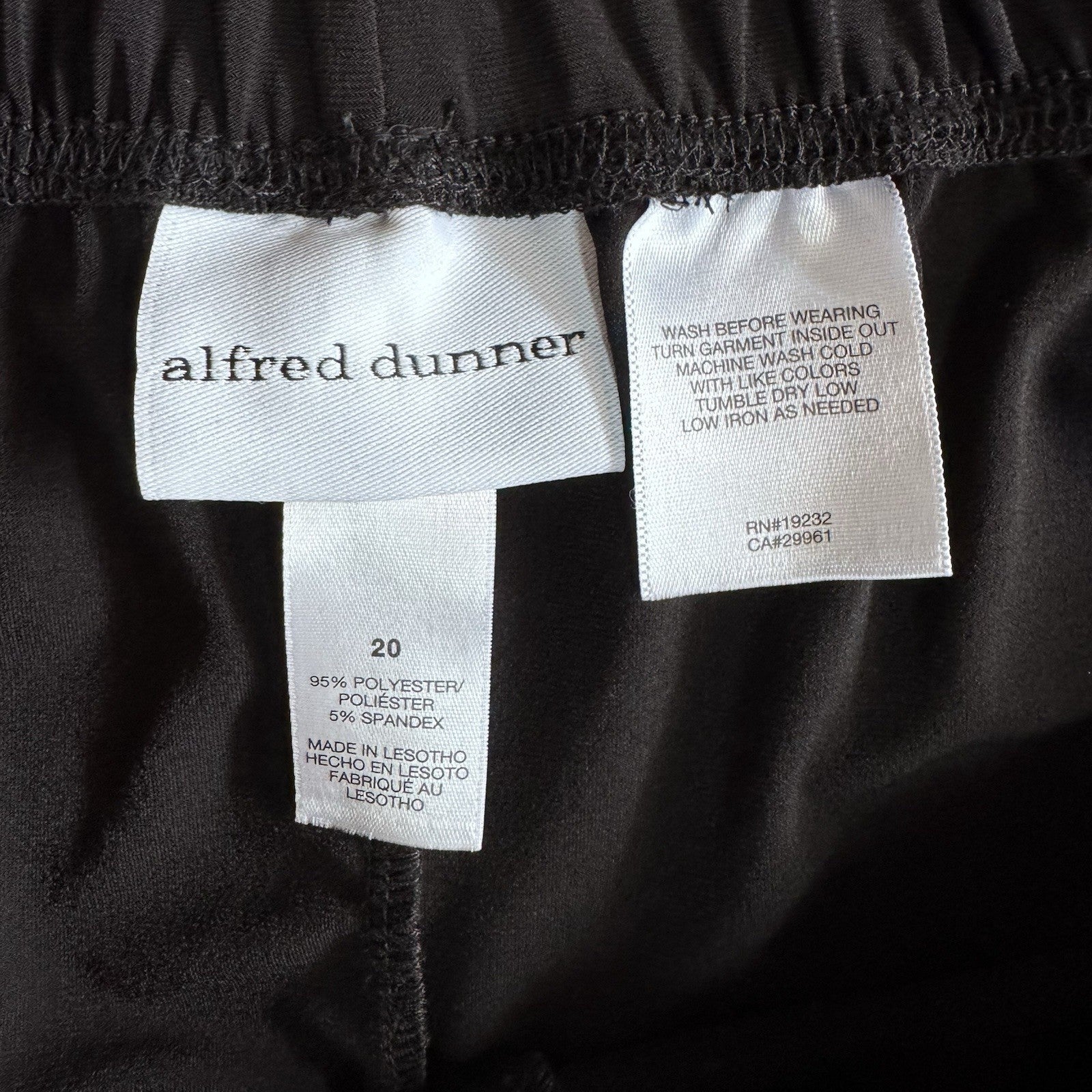 Alfred Dunner Classic Fit Pants Black Pull-On Comfort Waist Size 20 NWT Lesotho