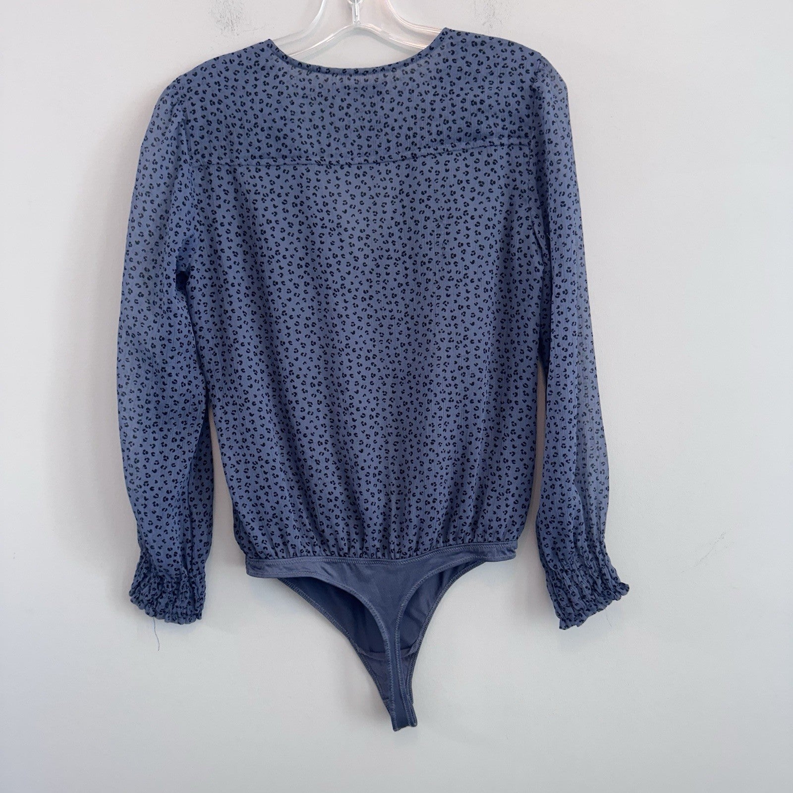 Abercrombie & Fitch Bodysuit Top M Blue Leopard Print Long Sleeve