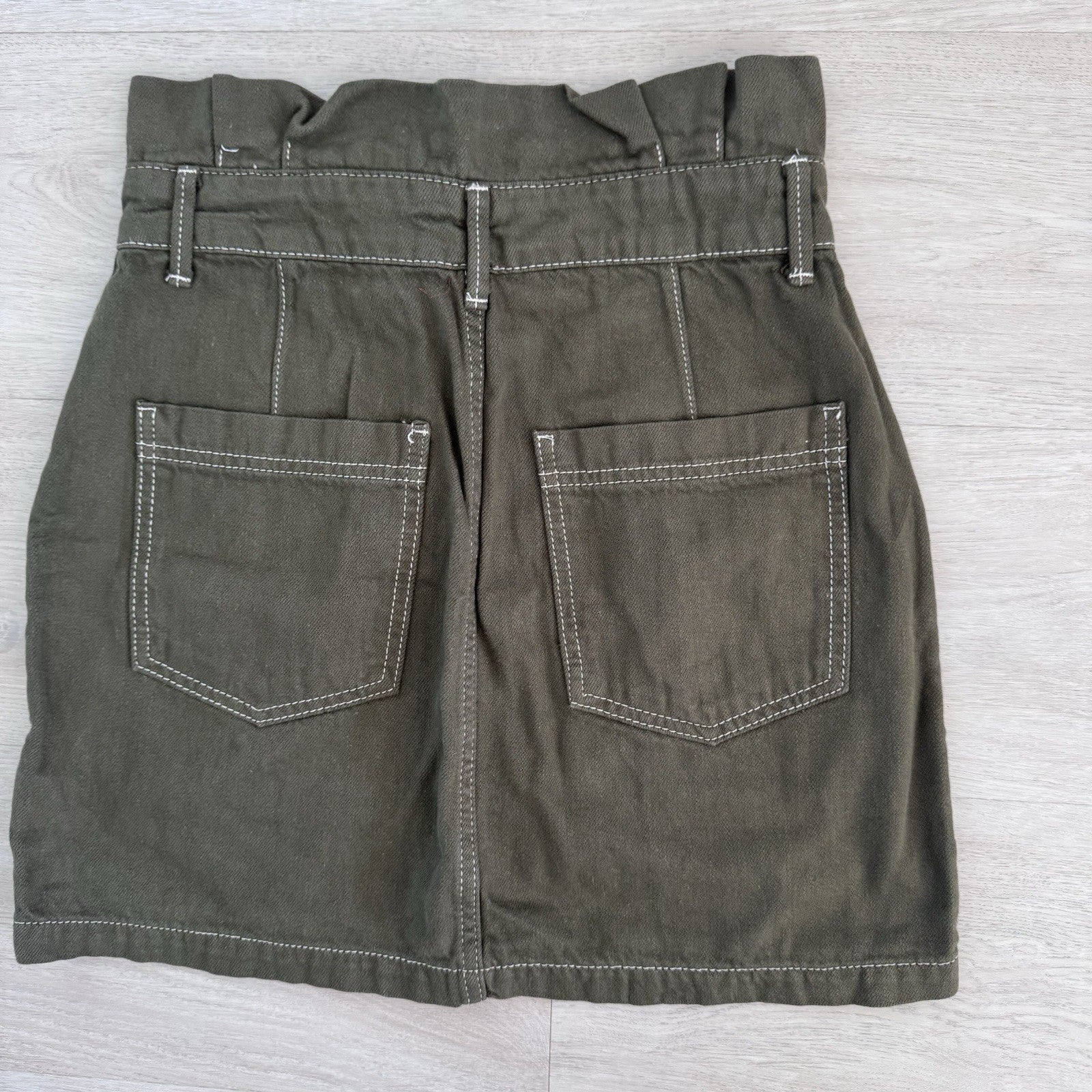 Free People Skirt Womens 4 Olive Green Paperbag Waist Denim Mini Boho