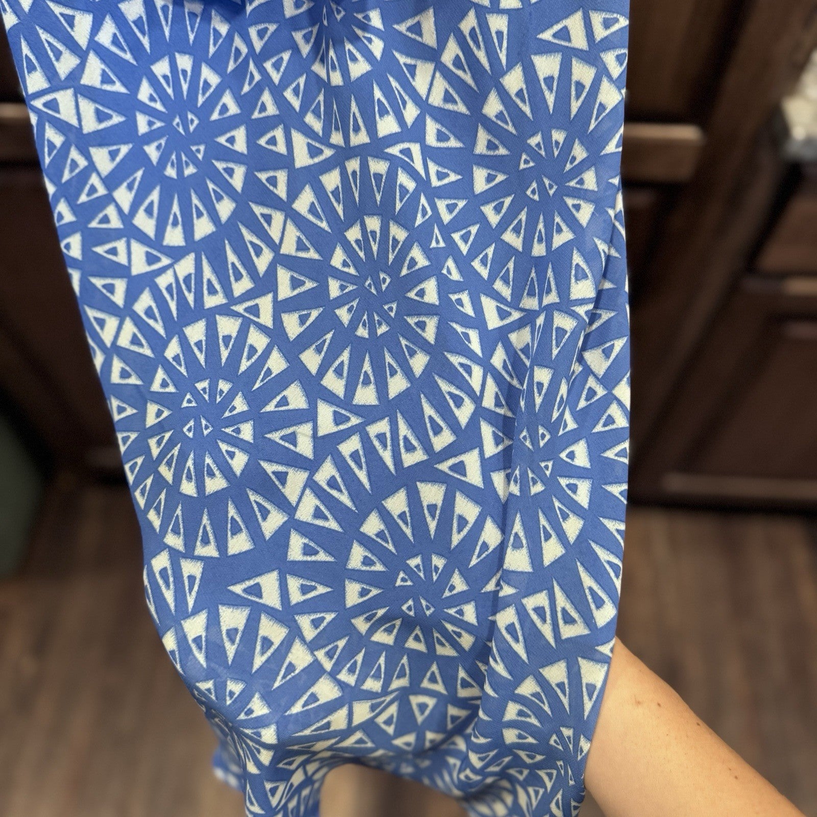 London Times Women’s Blue Geometric Print Sleeveless Dress Size 4