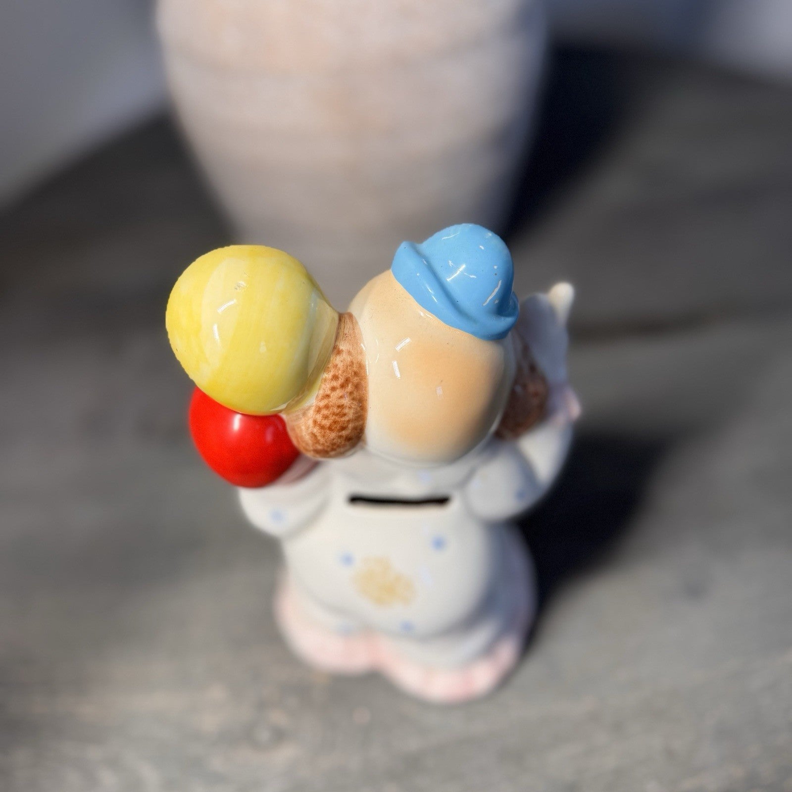 Vintage Lefton Ceramic Clown Bank & Balloon Ornament Set 6254 Mid Century Decor