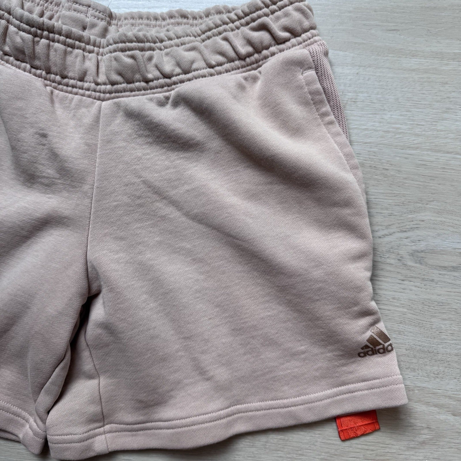 Adidas Womens Small Nude Orange Stripe Fleece Shorts Elastic Waist  Athleisure