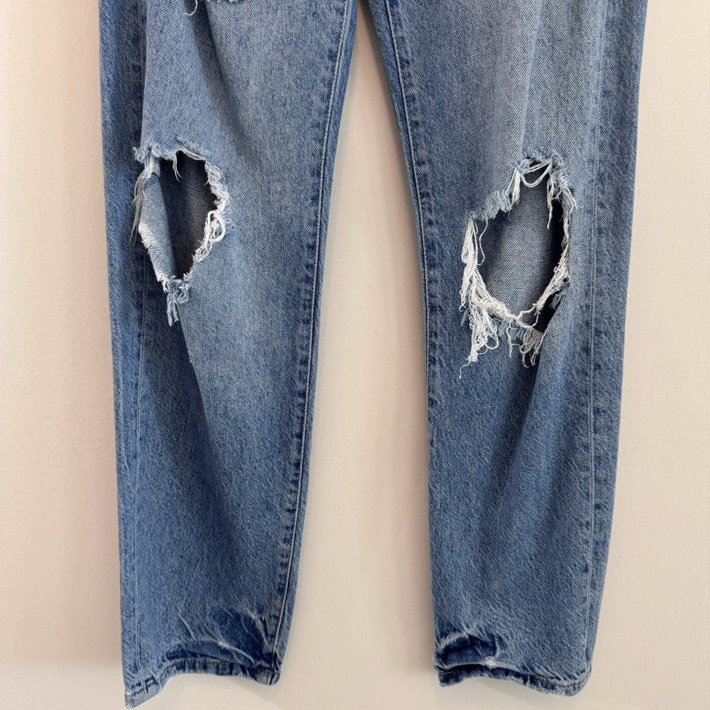 Free People Distressed Mom Jeans Womens 25 Blue Denim High Rise Button Fly Y2K