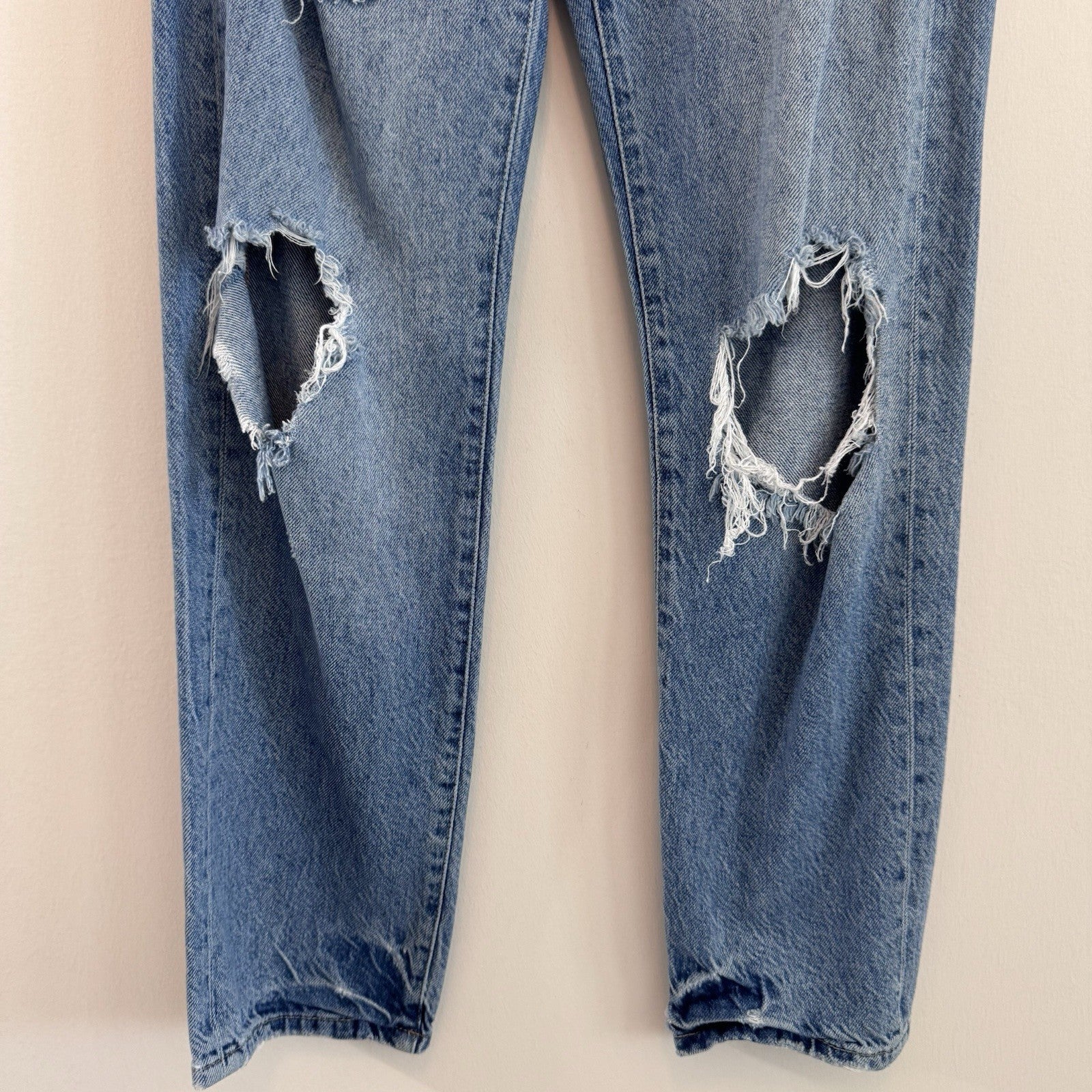 Free People Distressed Mom Jeans Womens 25 Blue Denim High Rise Button Fly Y2K