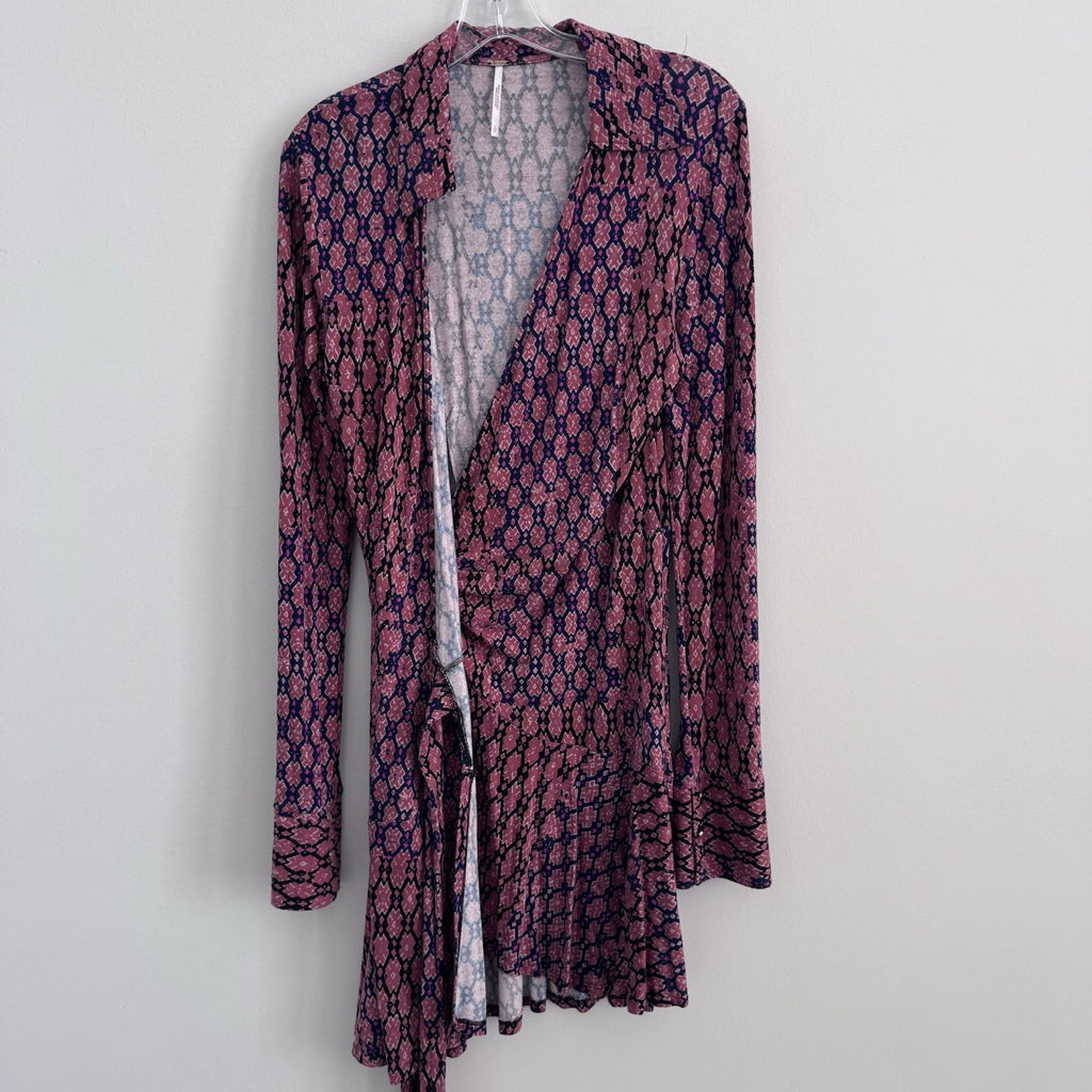 Free People Women’s Wrap Mini Dress L Pink Boho Y2K Snap Detail