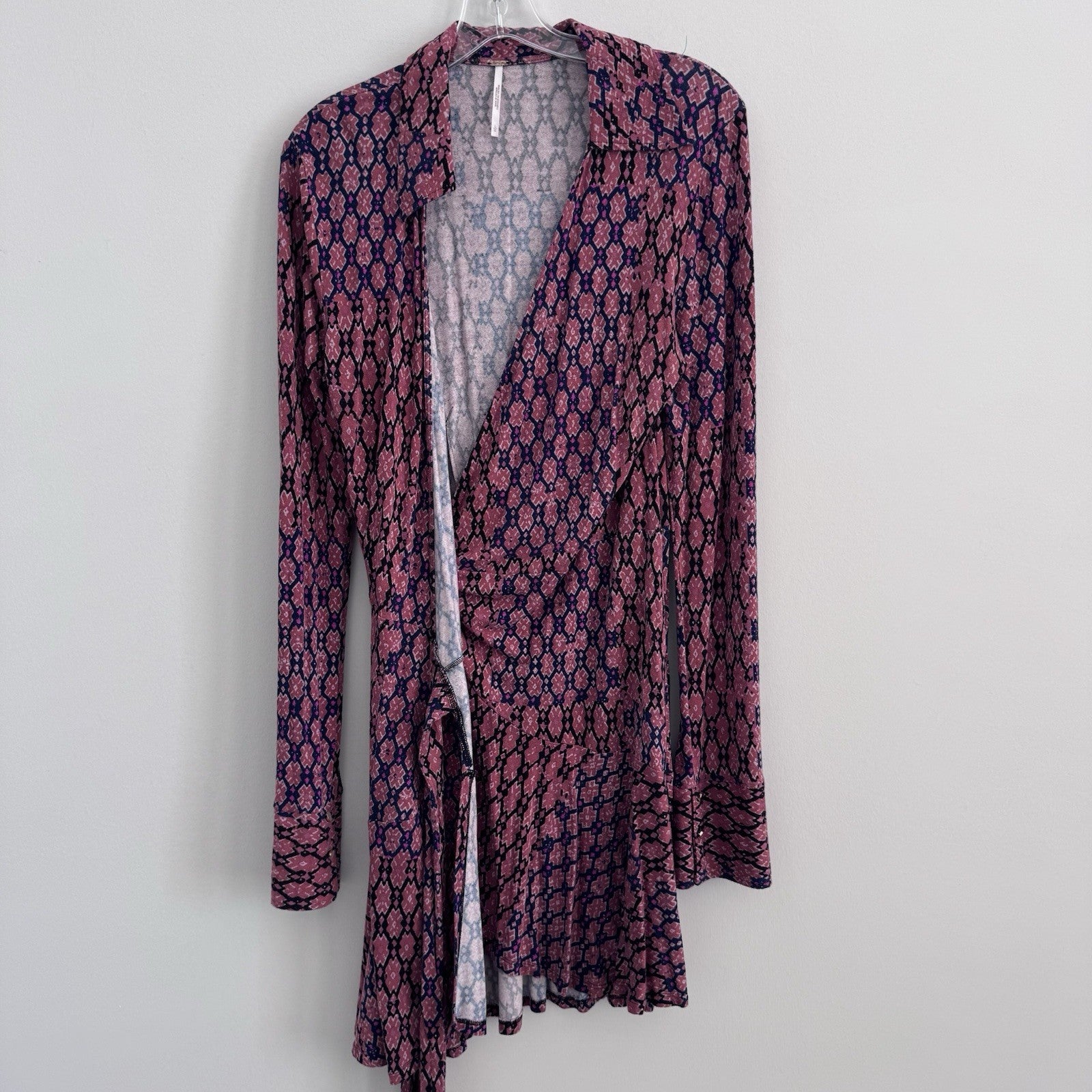 Free People Women’s Wrap Mini Dress L Pink Boho Y2K Snap Detail